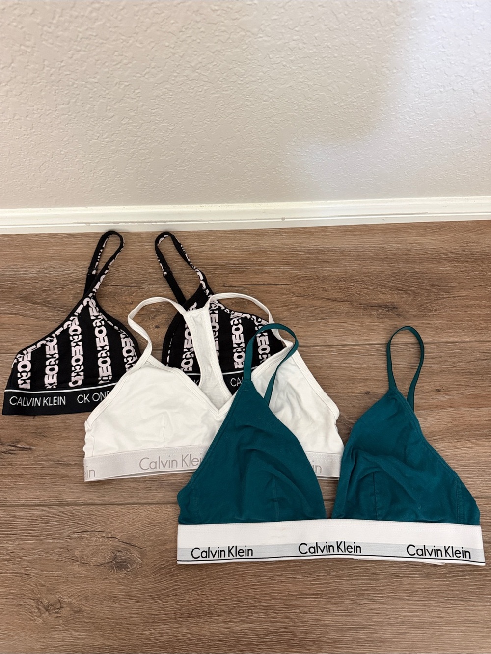 Calvin Klein Bralette Set in Teal, White & Black Logo